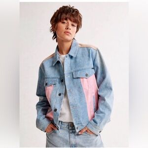 Barney Cools Colorblock Denim Jacket – oversized Blue/Pink/Tan – Size M